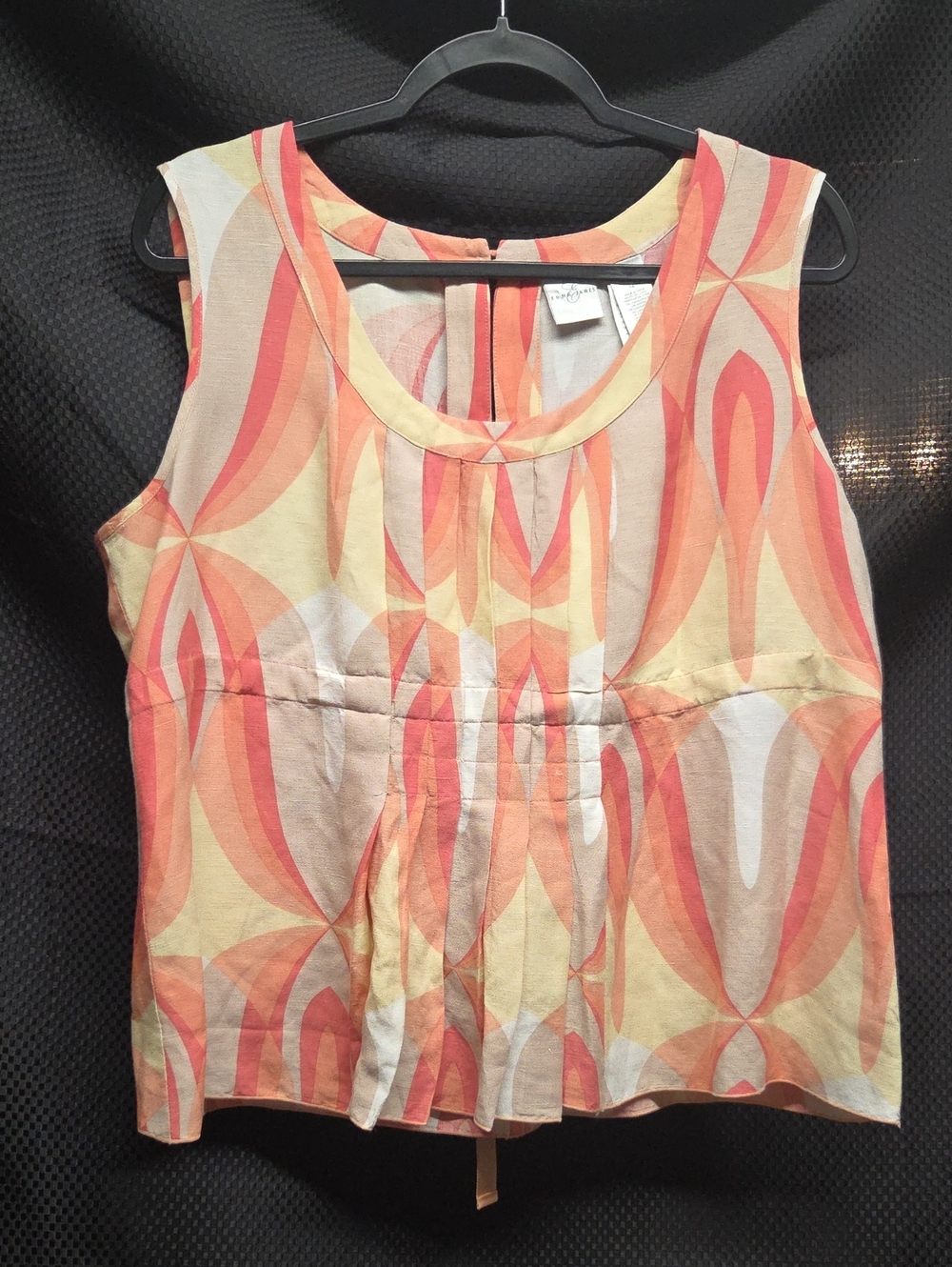Emma James Sleeveless Linen BlendAbstract Print Camisole in Coral, Peach & Cream